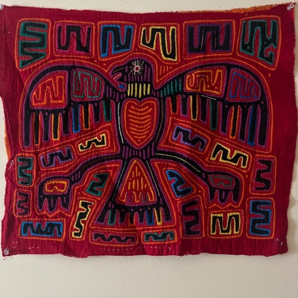 Vintage Hand Sewn Panama Mola Kuna Wall Hanging Eagle Appliqué Folk Art Textile - Picture 2 of 7